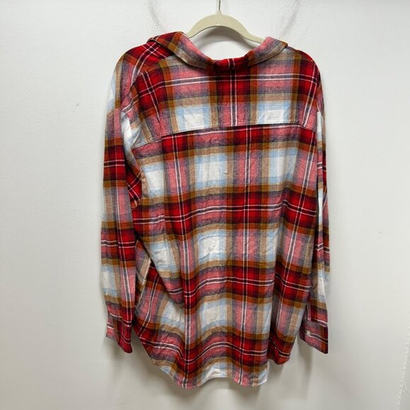 NWT Old Navy the boyfriend shirt plaid button down red tan XL - Picture 4 of 7